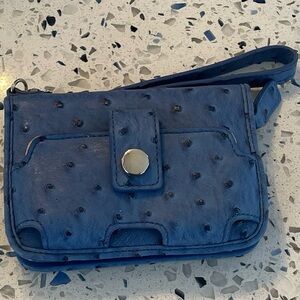 The Limited Faux Ostrich Blue Wristlet Clutch Wallet